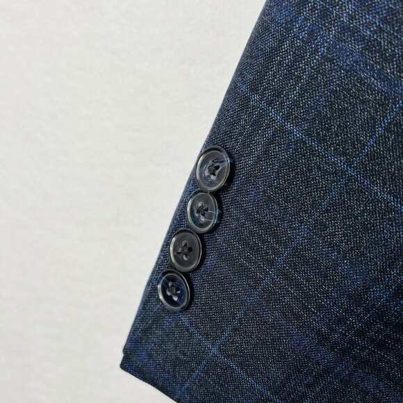 Peter Millar Suit Jacket Mens 48R Blue Gray Plaid 100% Wool 2 Button Blazer - Picture 5 of 13